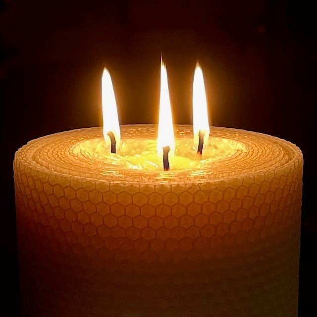 6" x 5" Triple Wick Hand Rolled Beeswax Pillar Candle