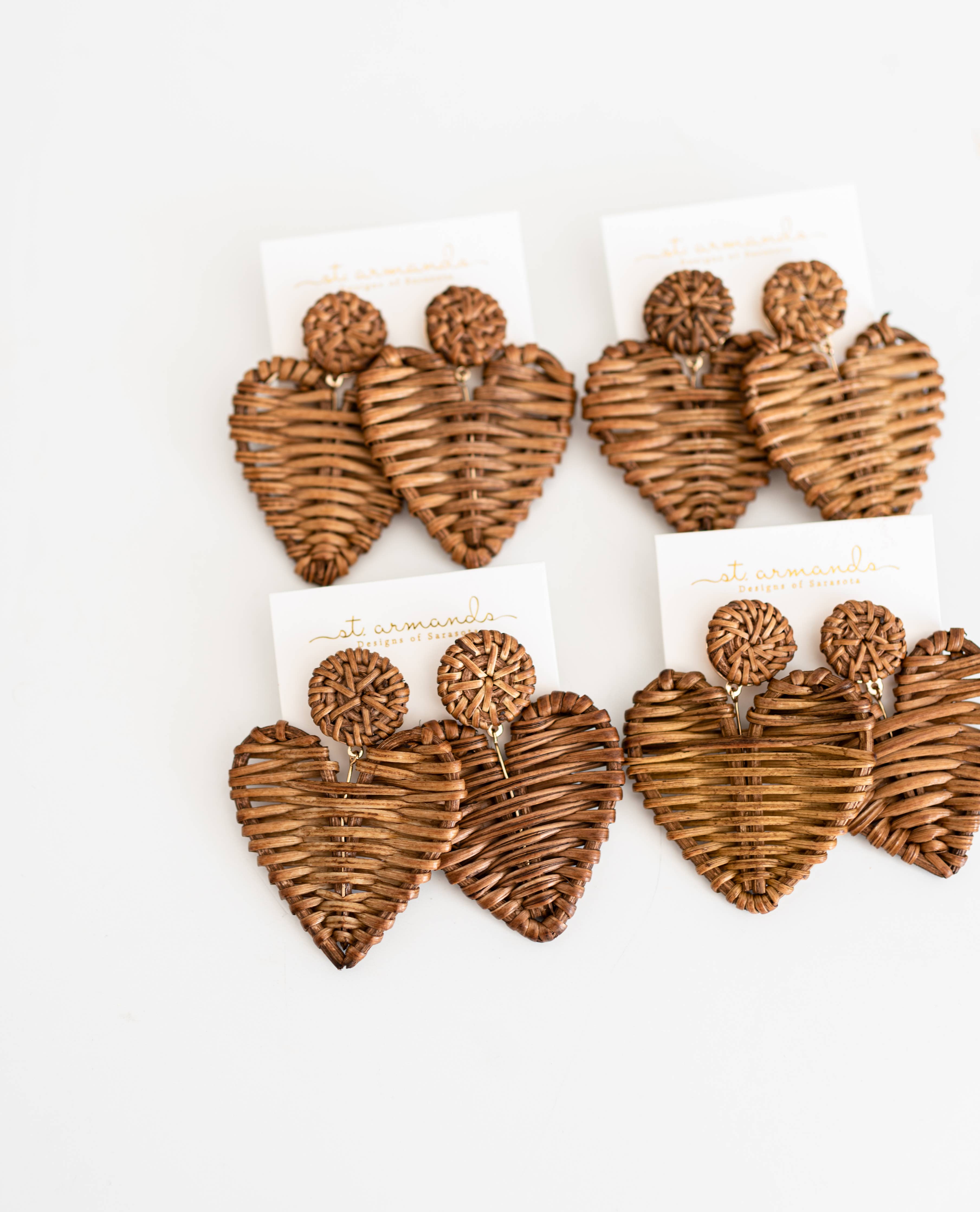 Brown Rattan Statement Heart Earrings