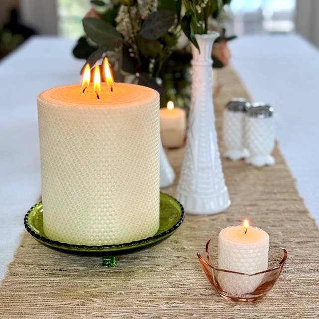 6" x 5" Triple Wick Hand Rolled Beeswax Pillar Candle