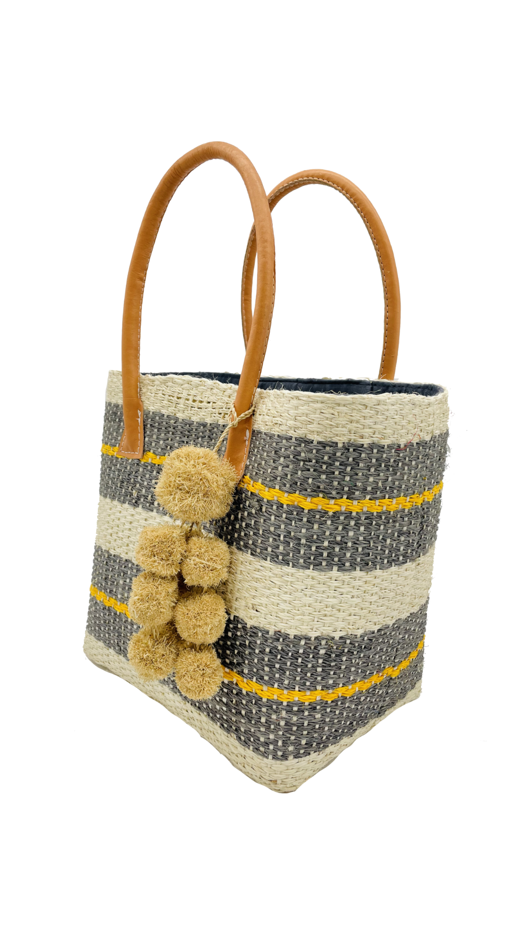 Imperial Sisal Basket Bag with Waterfall Pompoms- 2 sizes