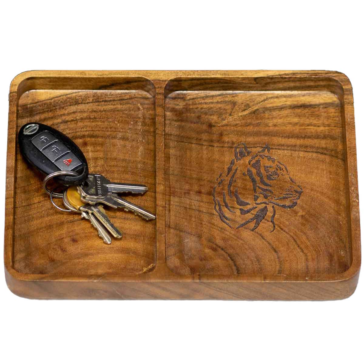 Tiger Etched Wood Valet Tray   Natural   10x7x1