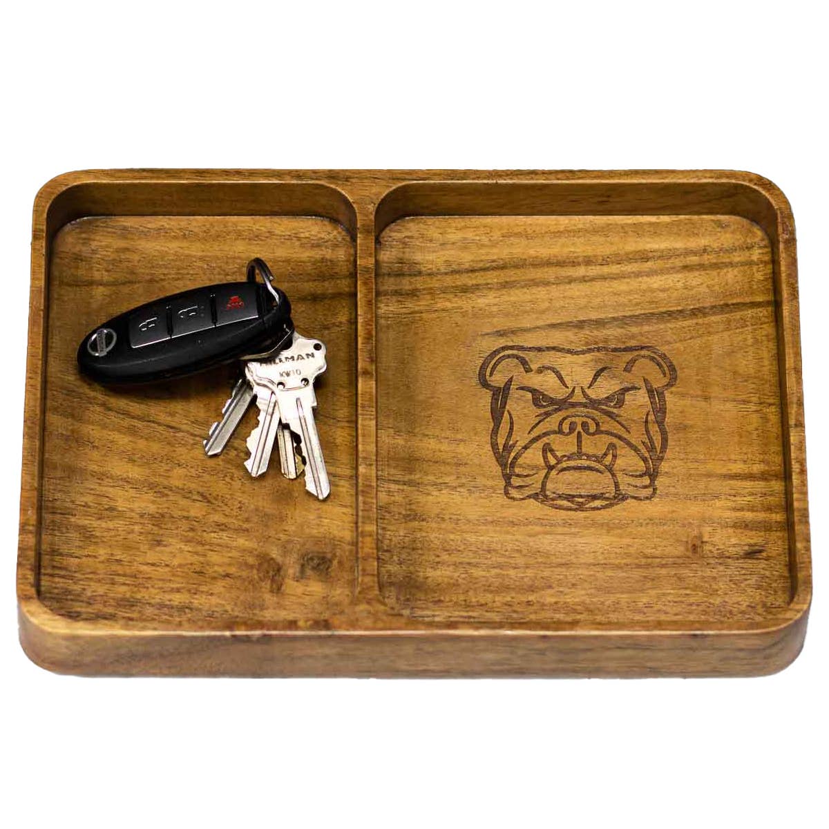 Bulldog Etched Wood Valet Tray   Natural   10x7x1