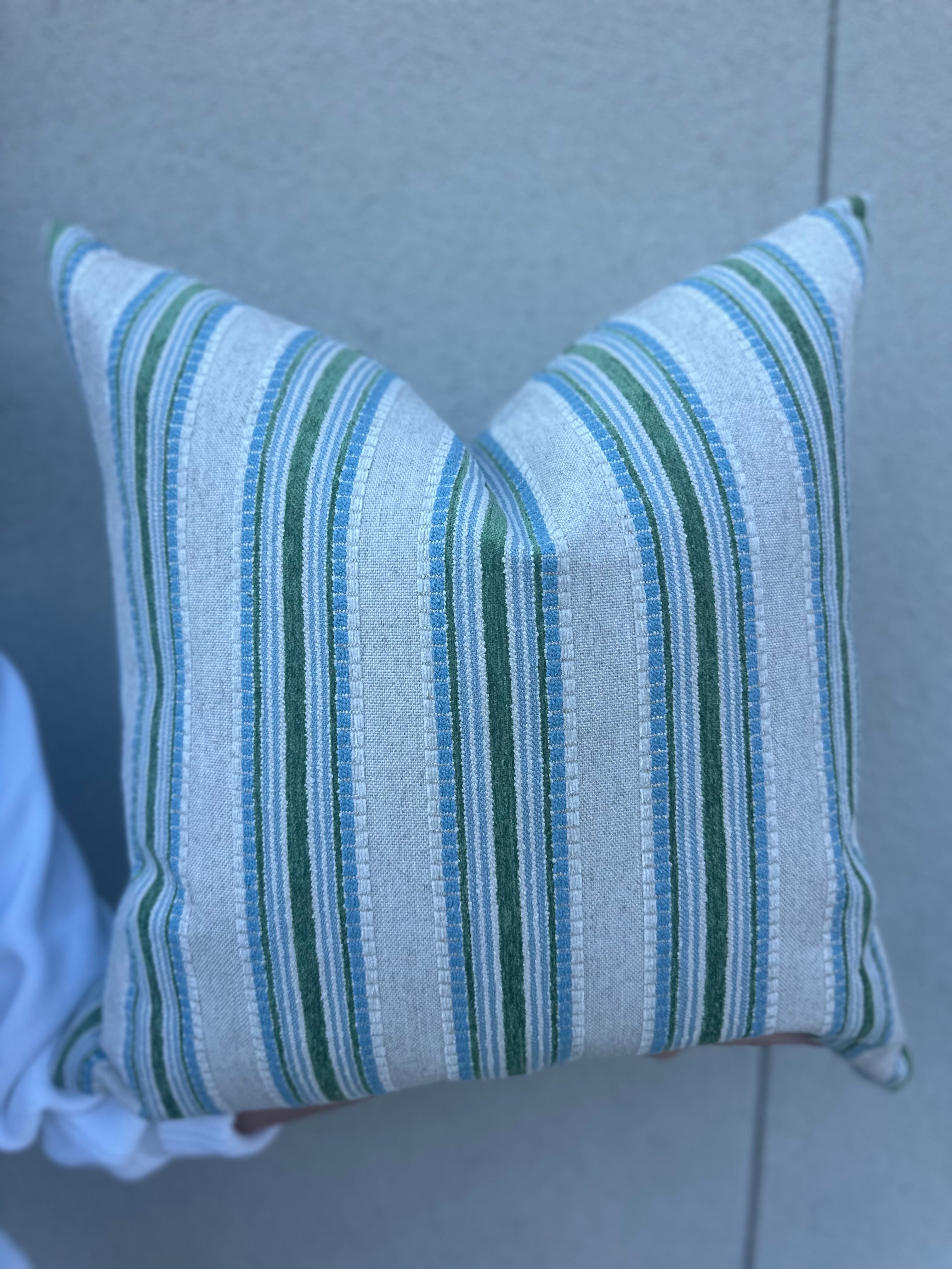 Green and Blue Stripe Chenille Pillow