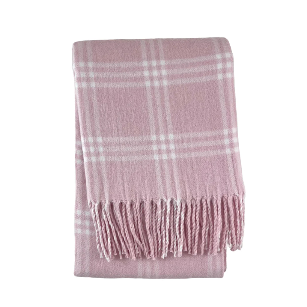 Window Pane Pink and White Flannel Blanket