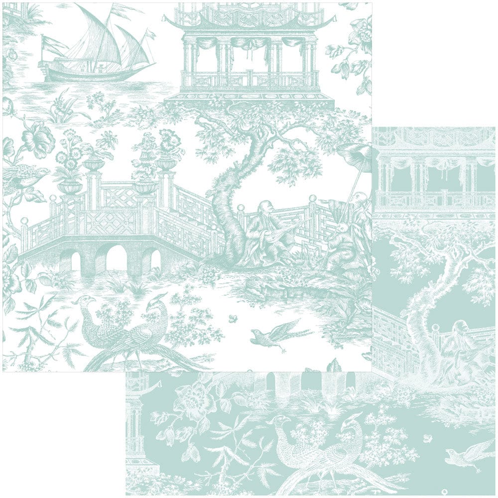 Chinoiserie Toile Gift Wrapping Paper in Robin's Egg - 30" x 8' Roll