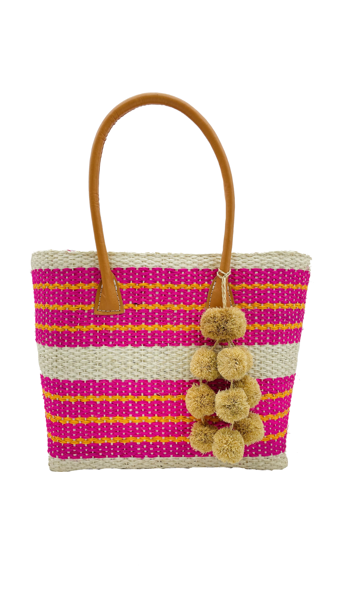 Imperial Sisal Basket Bag with Waterfall Pompoms- 2 sizes