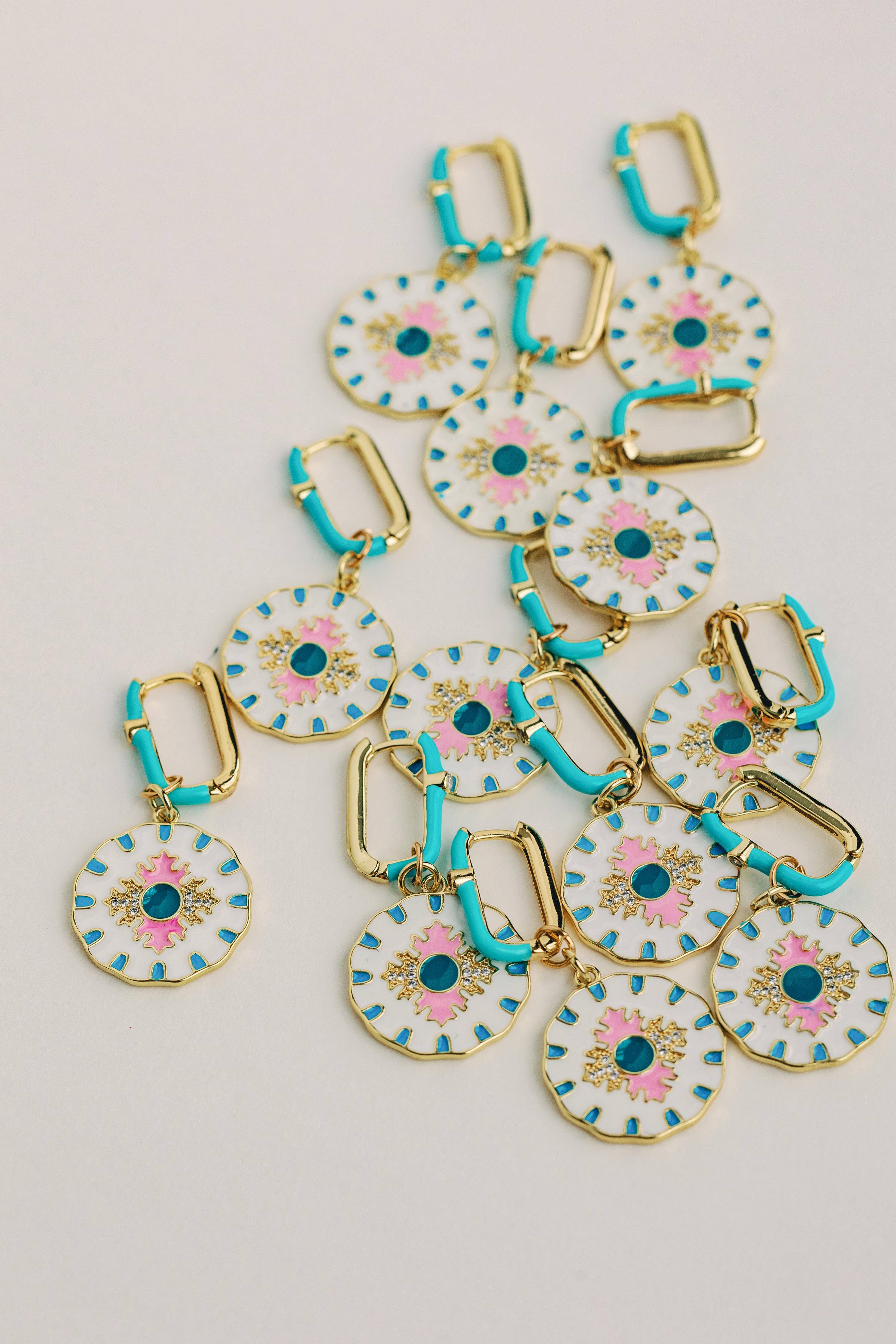 Capri Tile Enamel Charm Statement Earrings