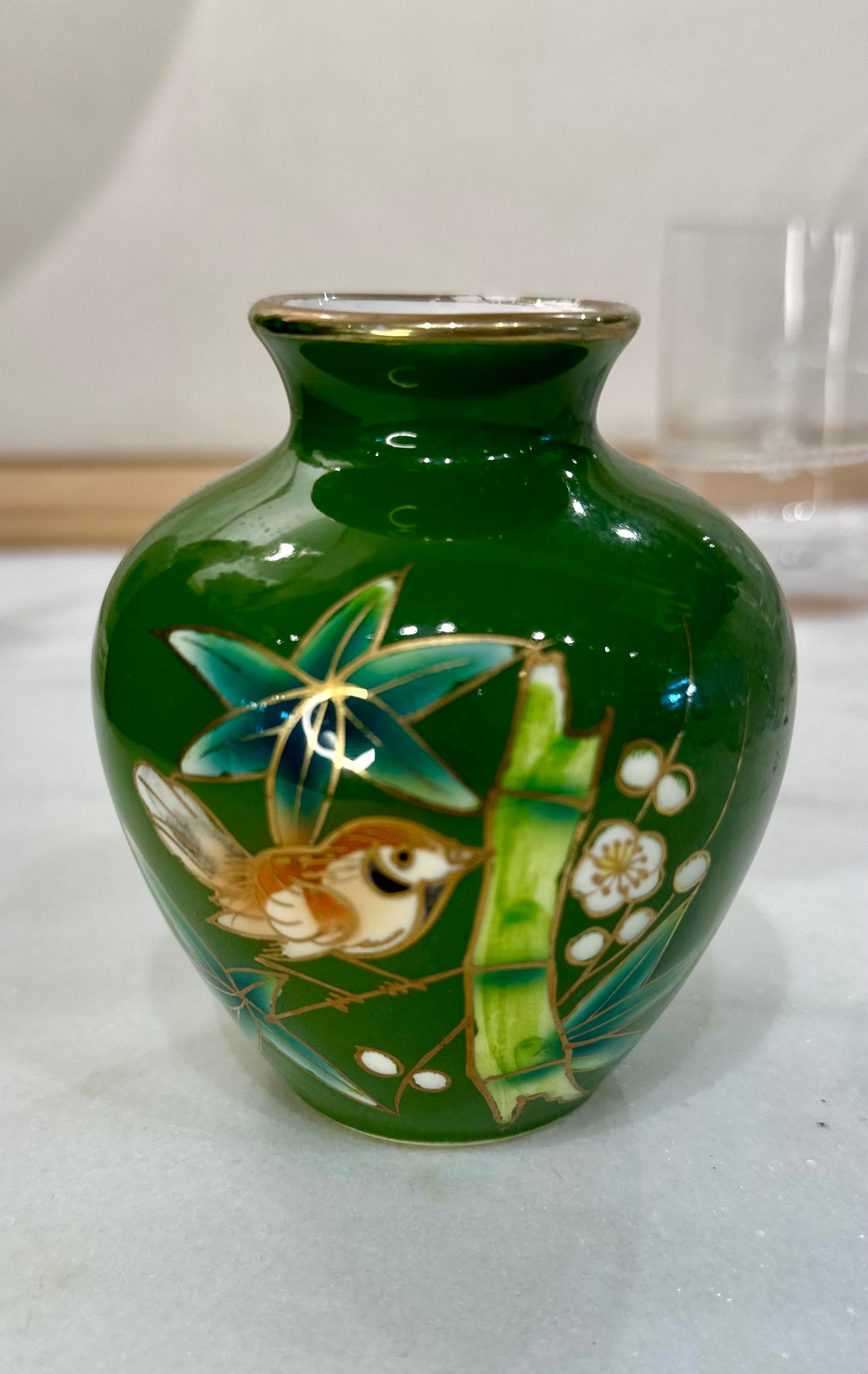 Green Vase with Bird