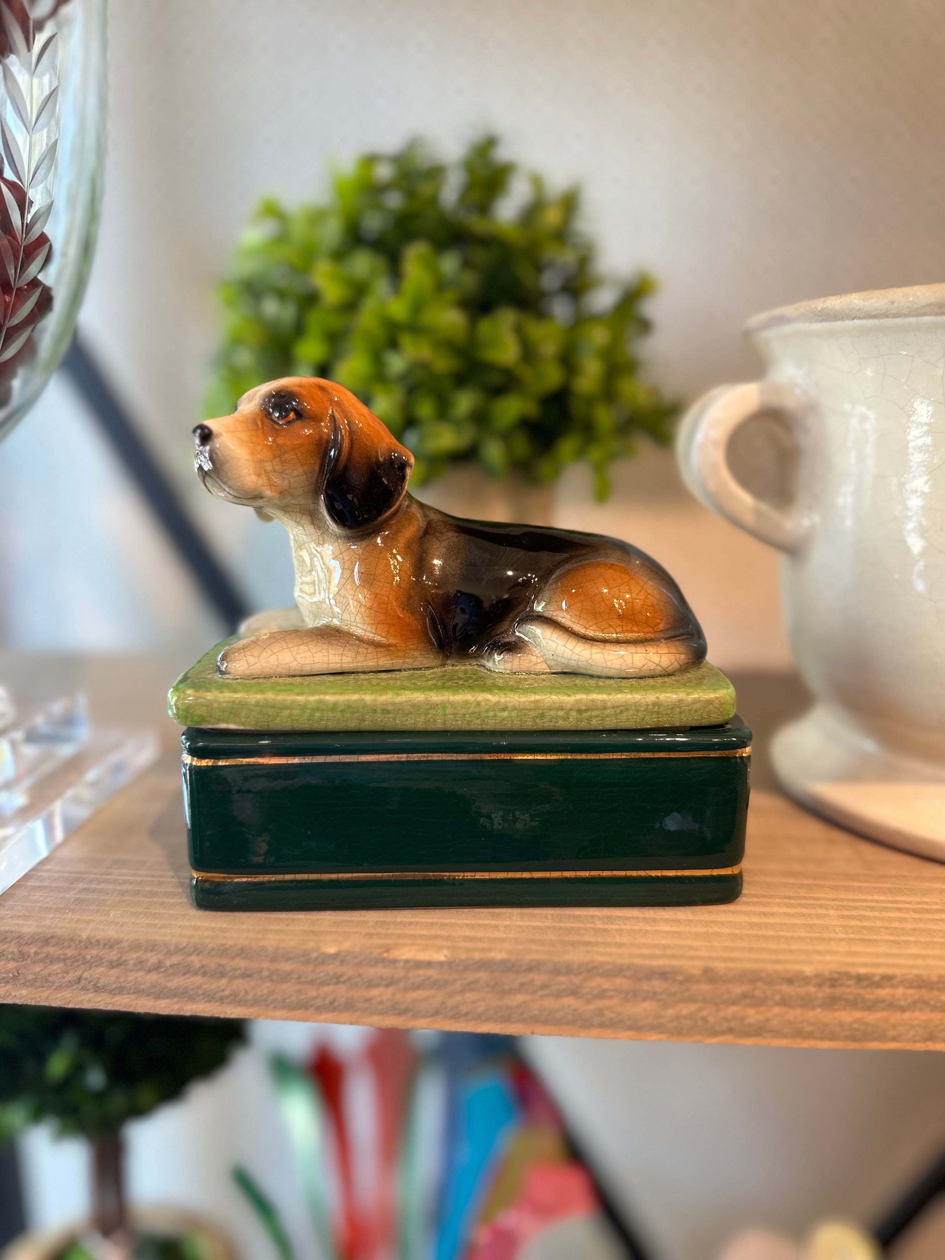 Ceramic Beagle Trinket Box