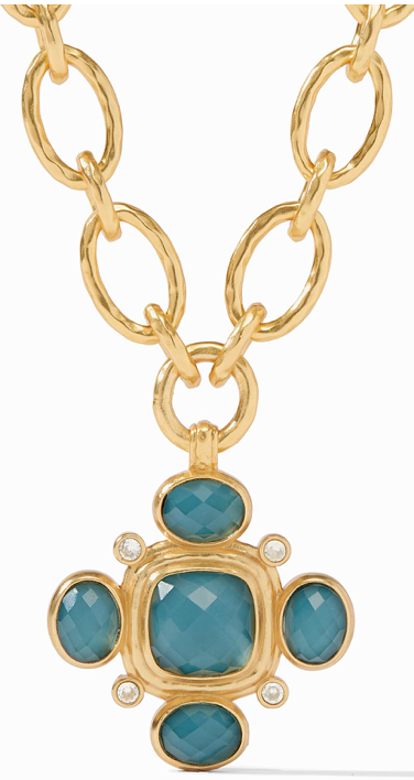 Tudor Statement Necklace - Gold - Peacock Blue