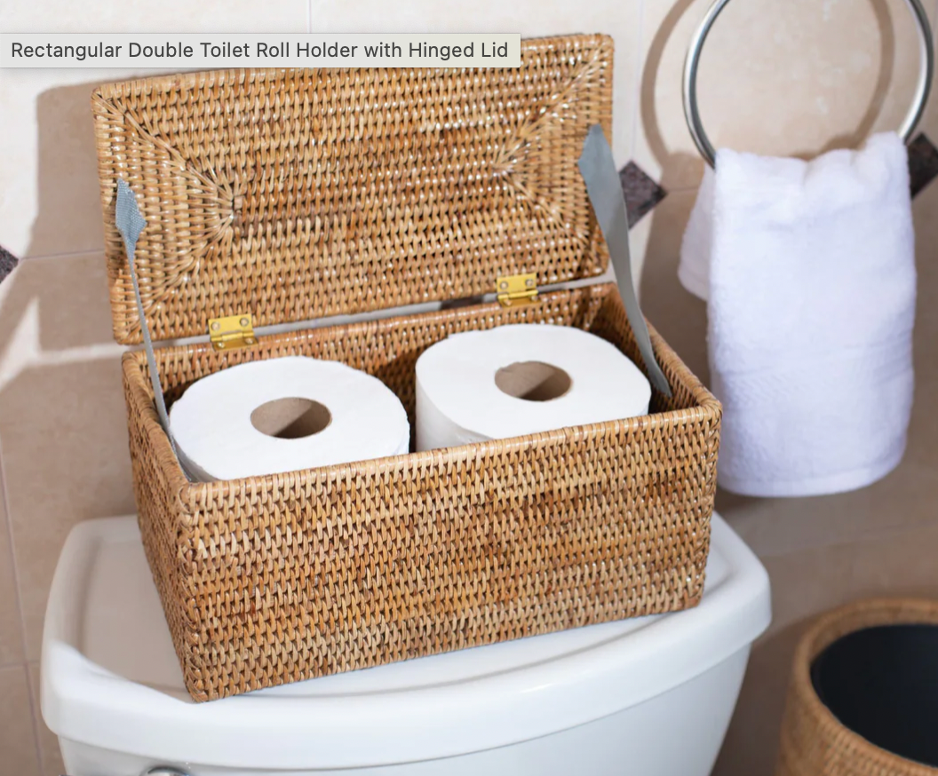 Rectangular Double Toilet Roll Holder with Hinged Lid