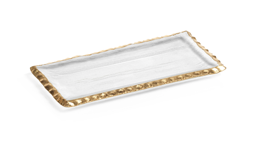 Clear Textured Rectangular Tray w/ Jagged Gold Rim