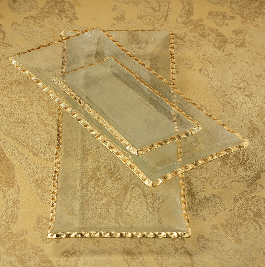 Clear Textured Rectangular Tray w/ Jagged Gold Rim