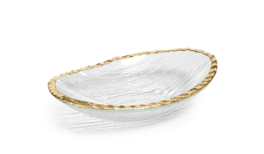 Clear Textured Bowl with Jagged Gold Rim