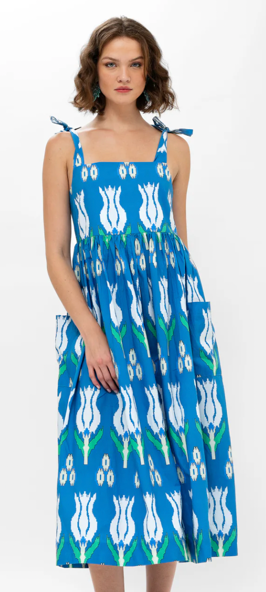 Oliphant Sumba Blue Tie Strap Pocket Midi