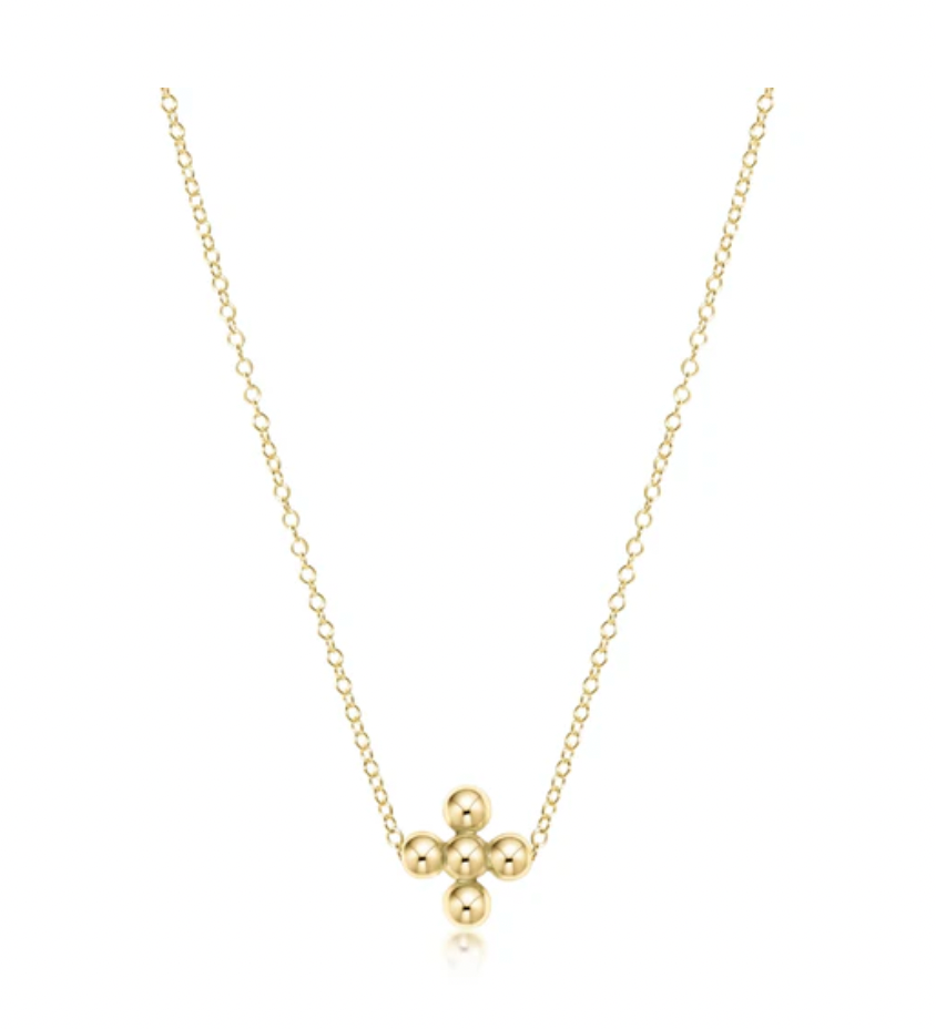 16" Necklace Gold- Classic Beaded Signature Cross