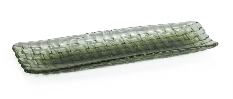 Braided rectangular glass plate- green