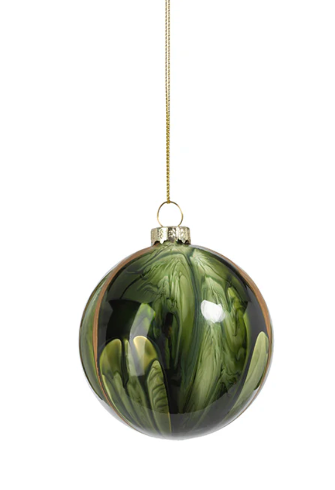 Shiny green water color glass ornament-4"