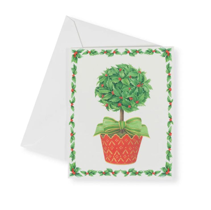 Holly Topiary in Red Pot - Christmas Card Box