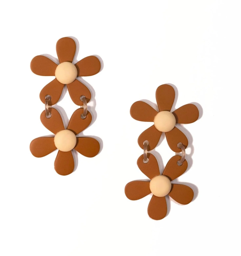 Stacked Tan Flower Earrings