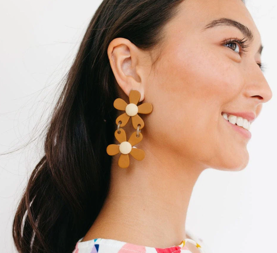 Stacked Tan Flower Earrings