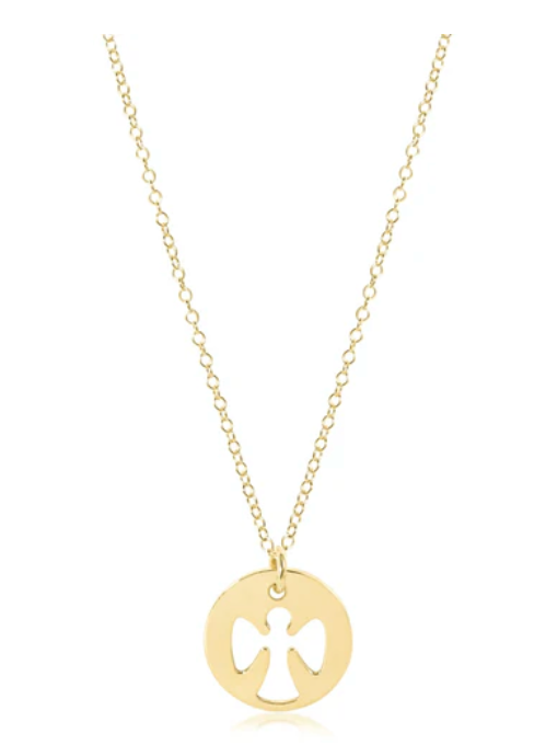 16" Necklace Gold Guardian Angel Gold Disc