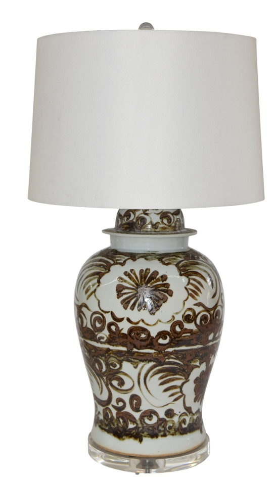 Brown Silla Flower Porcelain Temple Jar Lamp