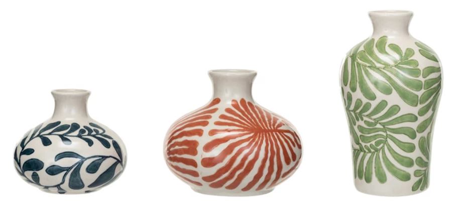 Hand-Painted Stoneware Vases w/ Abstract Designs