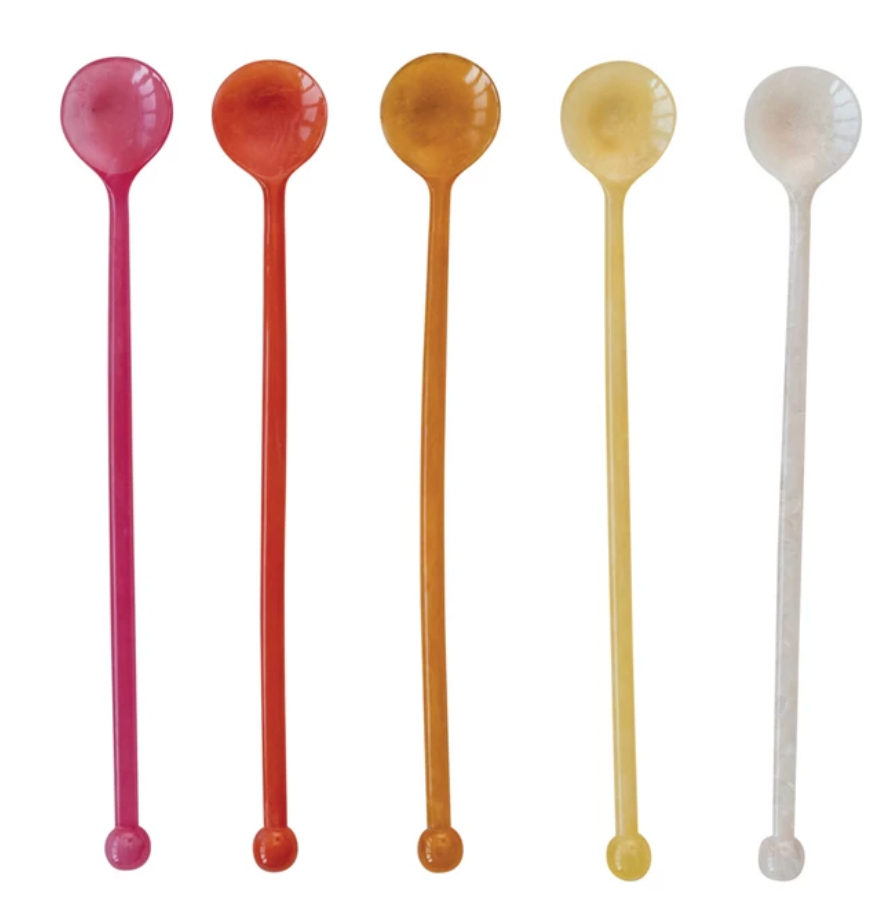 Resin Cocktail Spoon, 5 Marbled Colors