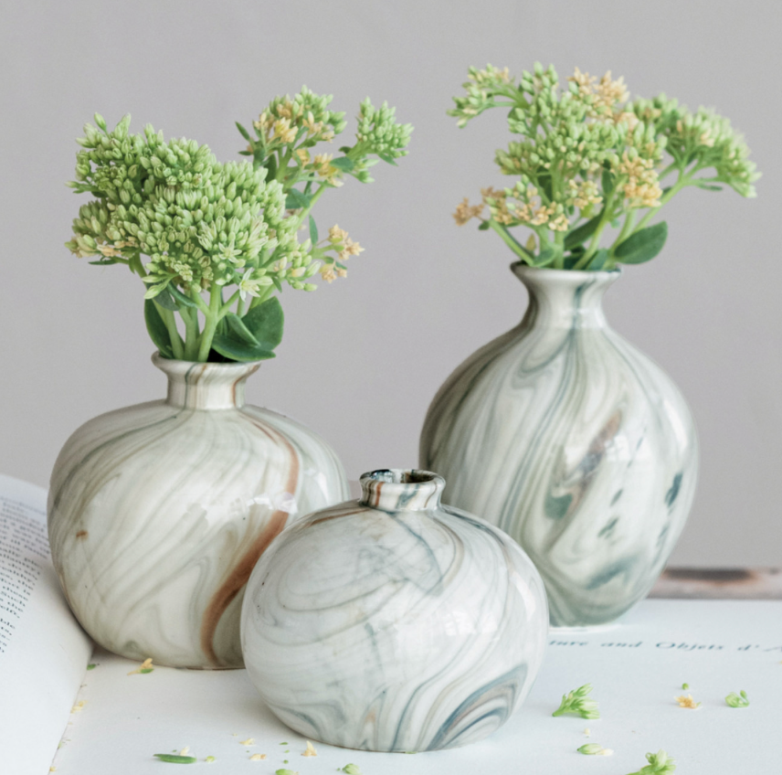 Stoneware Vases w/ Marbled Design