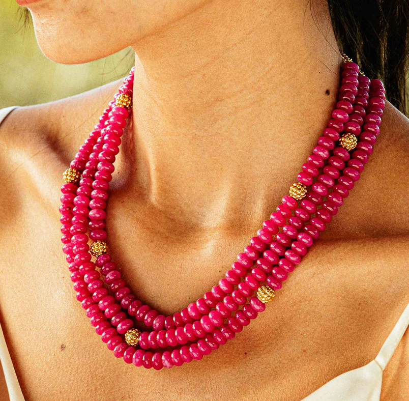 Berry and Thread Triple Strand Necklace