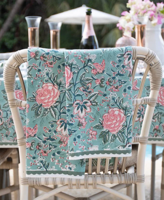 Butterfly Garden Aqua & Rose Tea Towels