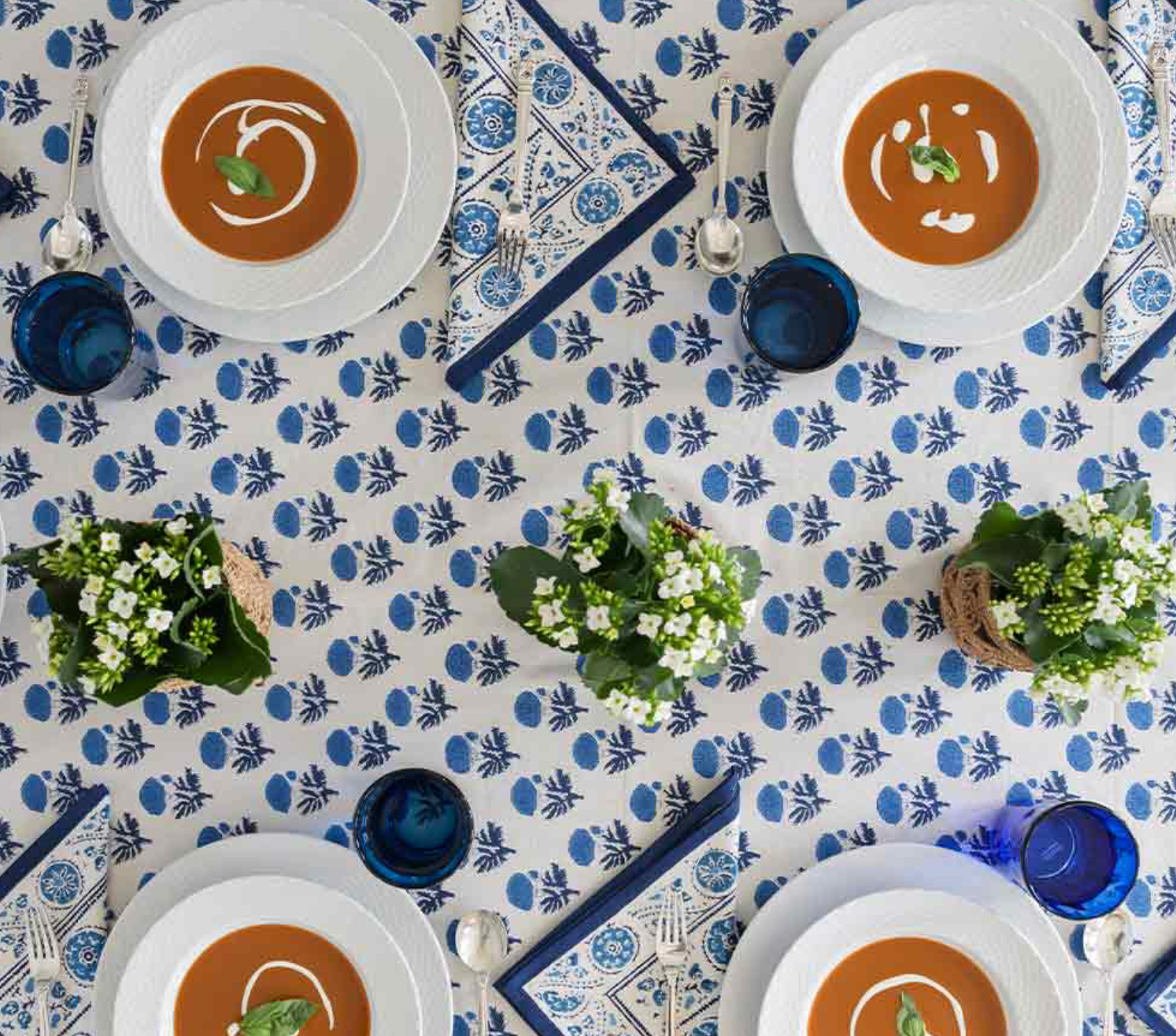 Gaya Cobalt Tablecloth Pomegranate