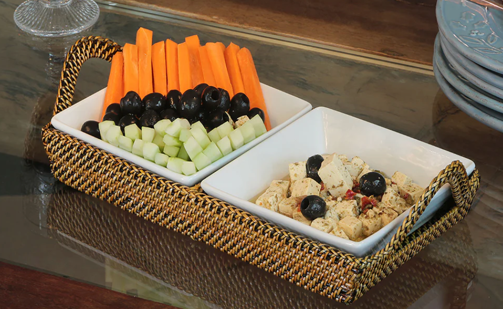 2 Section Condiment Server Tray with Porcelain Dish