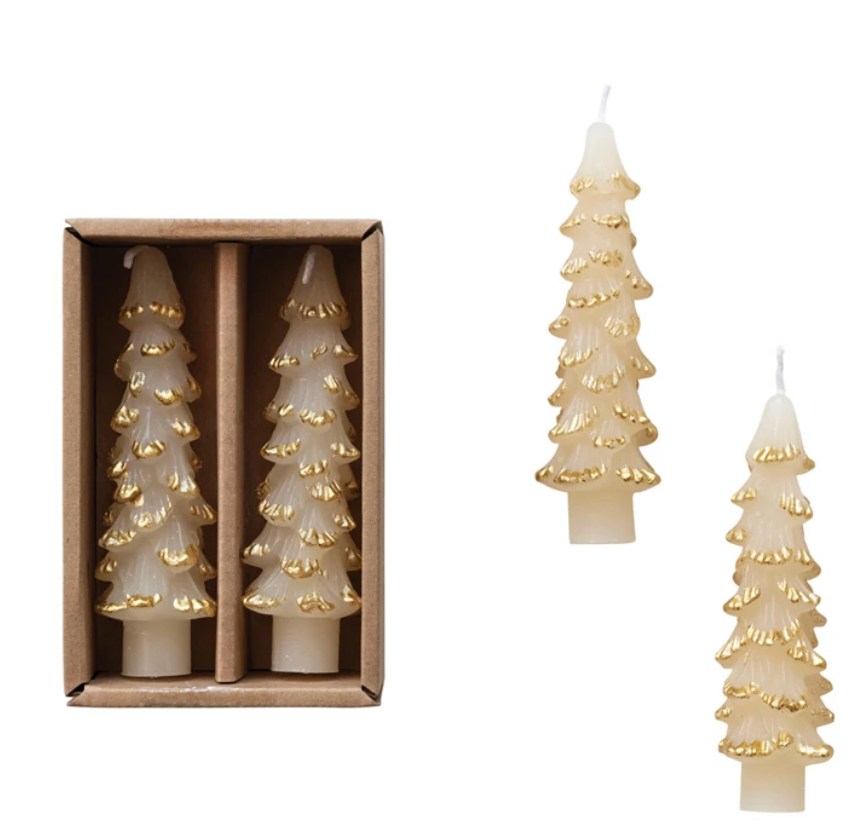 Unscented Tree Shaped Taper Candles w/ Gold Tips in Box