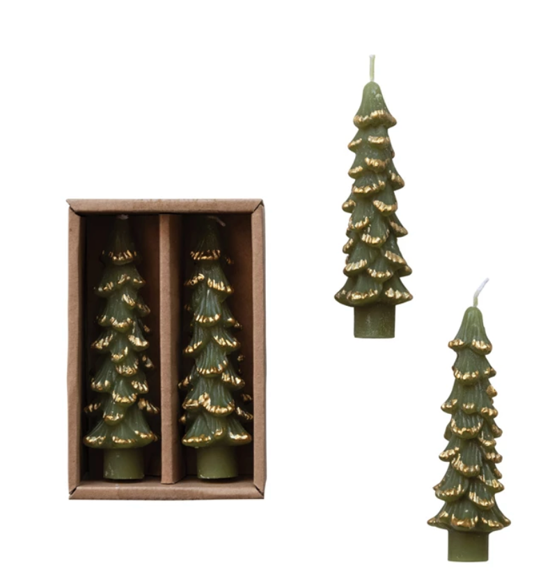 Unscented Tree Shaped Taper Candles w/ Gold Tips in Box