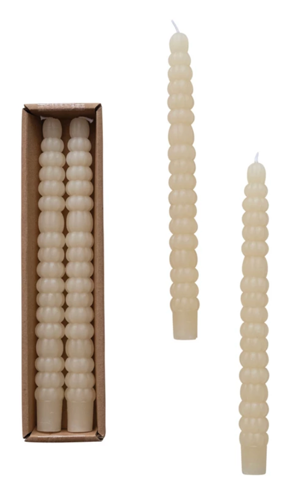 Unscented Pumpkin Shaped Taper Candles in Box, Cream Color, Set of 2