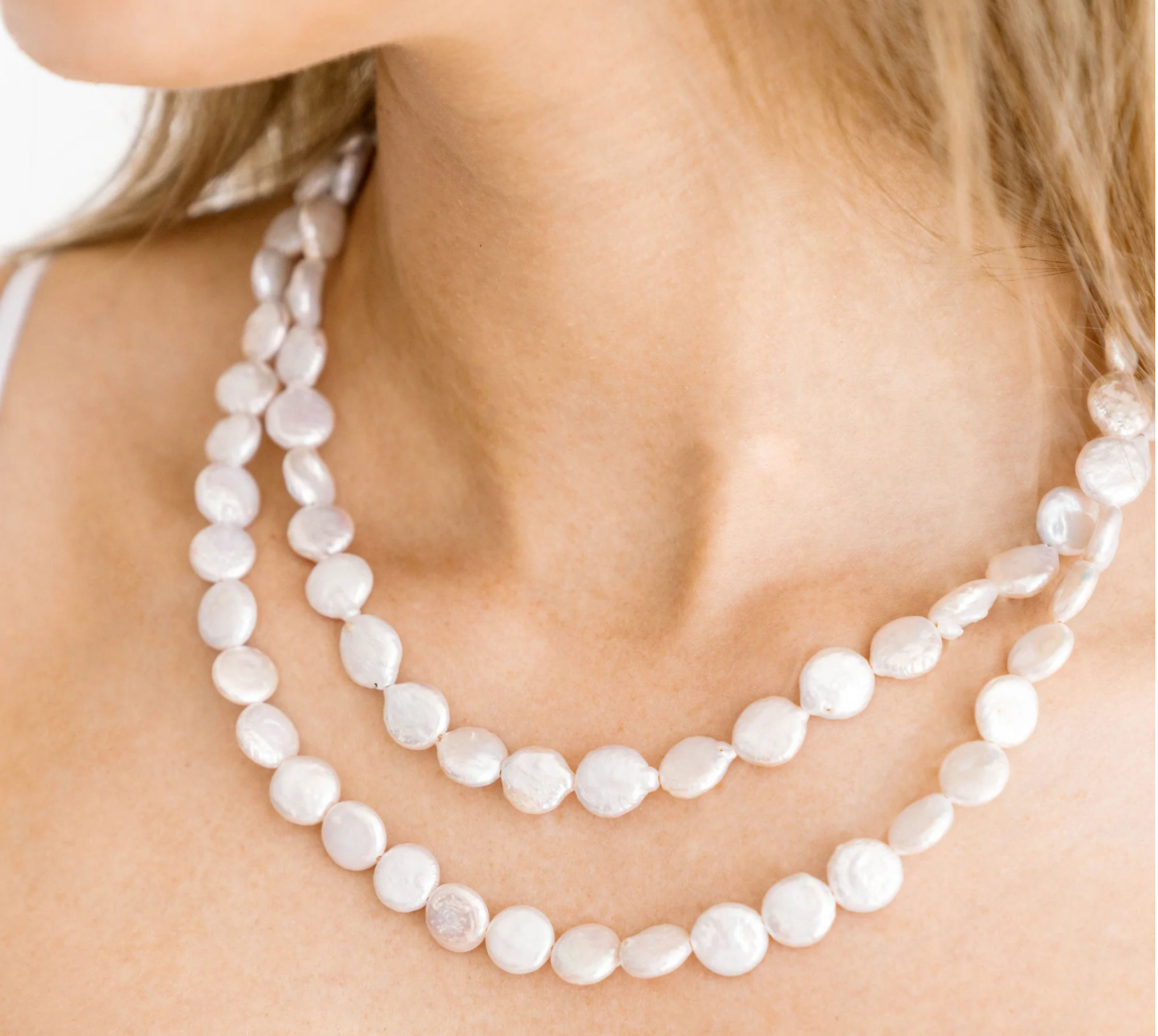 Double Strand Coin Pearl Necklace