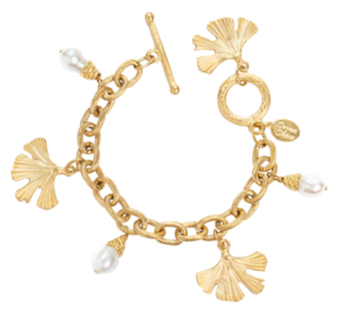 Gold Ginkgo Leaf and Freshwater Pearl Bracelet