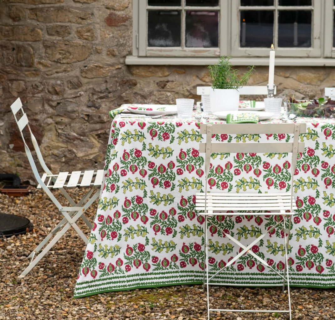 Pom Bells Basil & Magenta Tablecloth