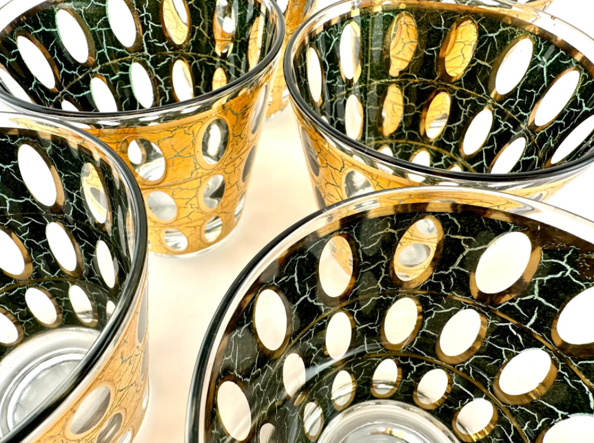 Set of 6 Culver 22k Gold Pisa Lowball glasses