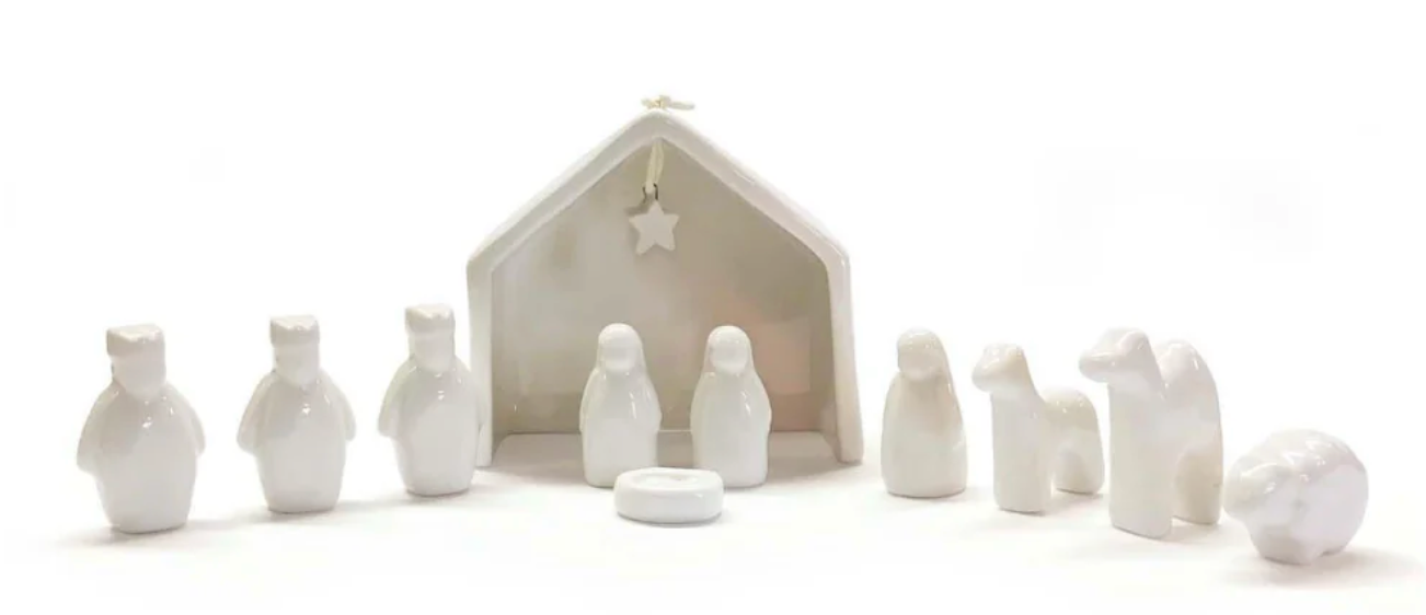 Miniature Porcelain Nativity Set in Gift Box