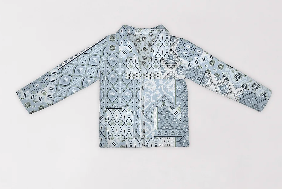 Laramie Patchwork Light Blue Quilted Cropped Jacket