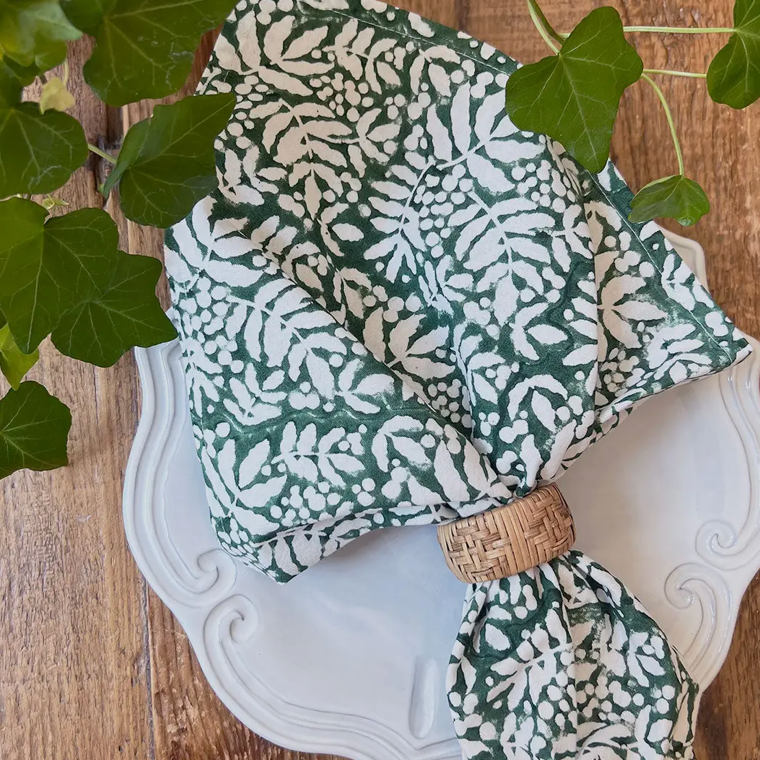 Gathered Garden Napkins in Pine Green