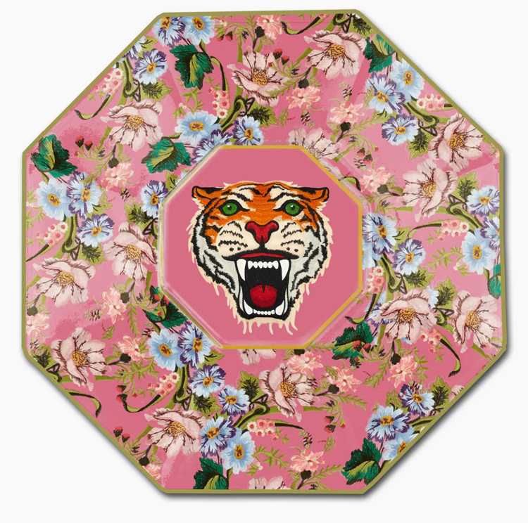 Pink Tiger Decoupage Glass Plate