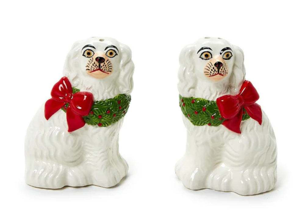 Staffordshire Dog Statue with Wreath Salt and Pepper Shaker Set