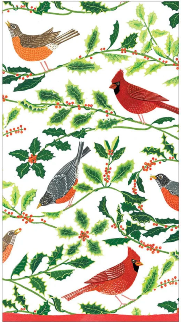 Songbirds and Holly Paper Guest Towel Napkins in White