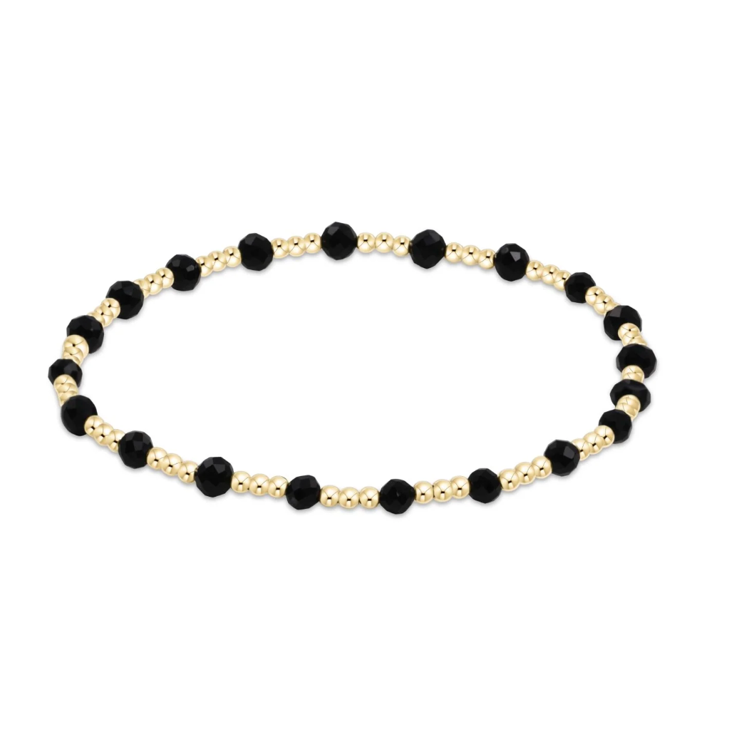 Gemstone Gold Sincerity Pattern 3mm Bead Bracelet- Faceted Onyx