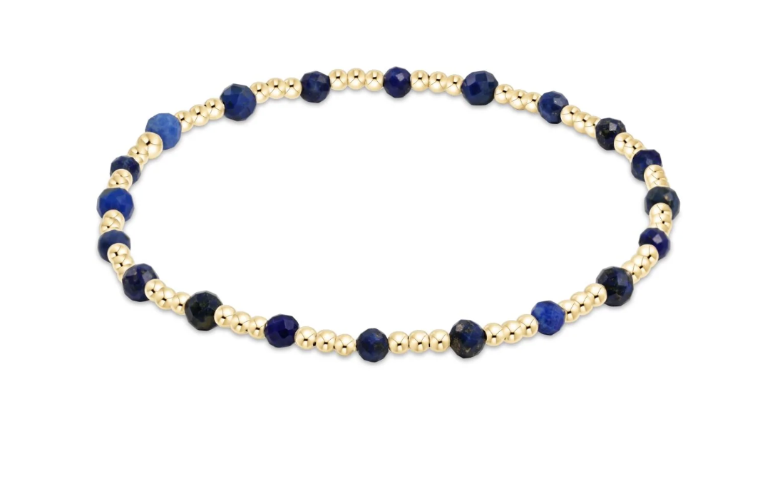 Gemstone Gold Sincerity Pattern 3mm Bead Bracelet- Lapis