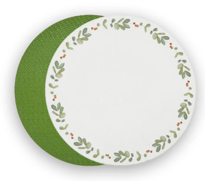 VIDA Reversible 15.5" Round Placemats Set of 4 (Green and Red Holly)